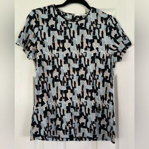 💕‎ Hugo Boss Womens Geometric Multi-Color Short Sleeve Blouse Shirt small